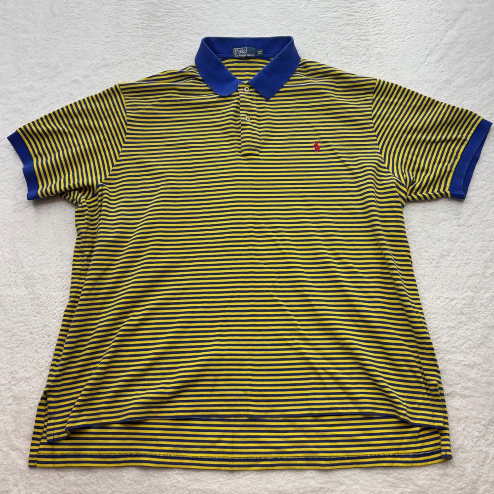 Polo Ralph Lauren Mens 4XB Big & Tall Striped Polo Shirt Yellow Blue Red Pony